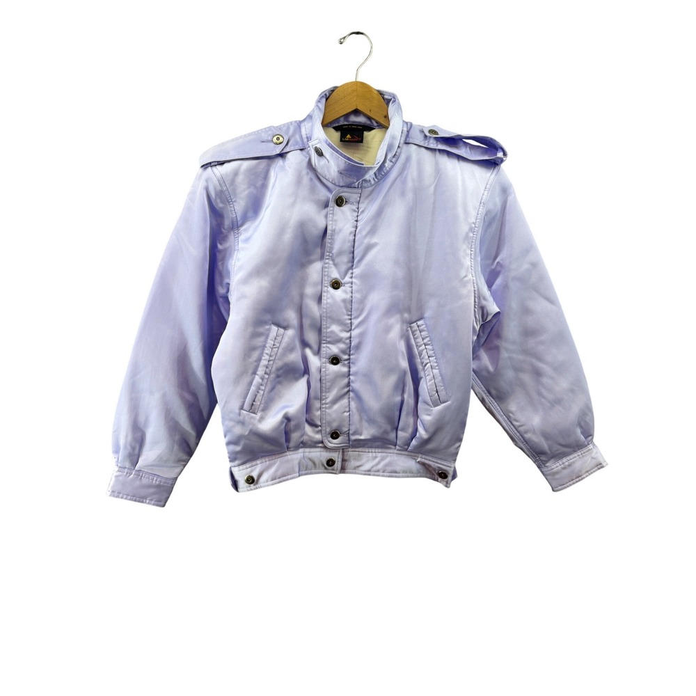 Lizsport Vintage Women's‎ Small Lavender Satin Bomber Jacket Epaulettes Pockets